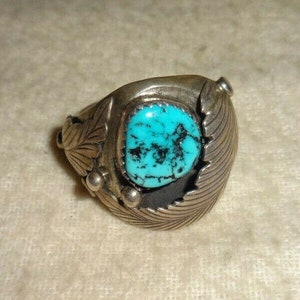 Vintage 925 Sterling Silver FF Signed Turquoise Chunky Ring Sz 11.5