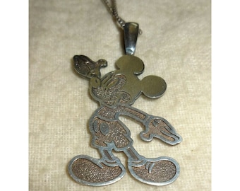 Vintage 925 Sterling Silver MICKEY MOUSE Pendant & Necklace Chain Italy
