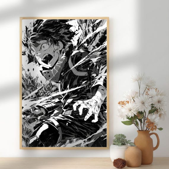 Dark Manga Triptych Art Print, Gritty Ink Anime Action Scenes (Digital