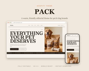 Pet Shopify Theme, Dog Brand Store Template, Modern Natural Pet Supplies OS 2.0 Website, Editable, Instant Download