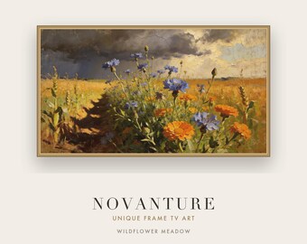 Samsung Frame TV Art Wildflower Meadow Impressionist Landscape Stormy Sky Painting