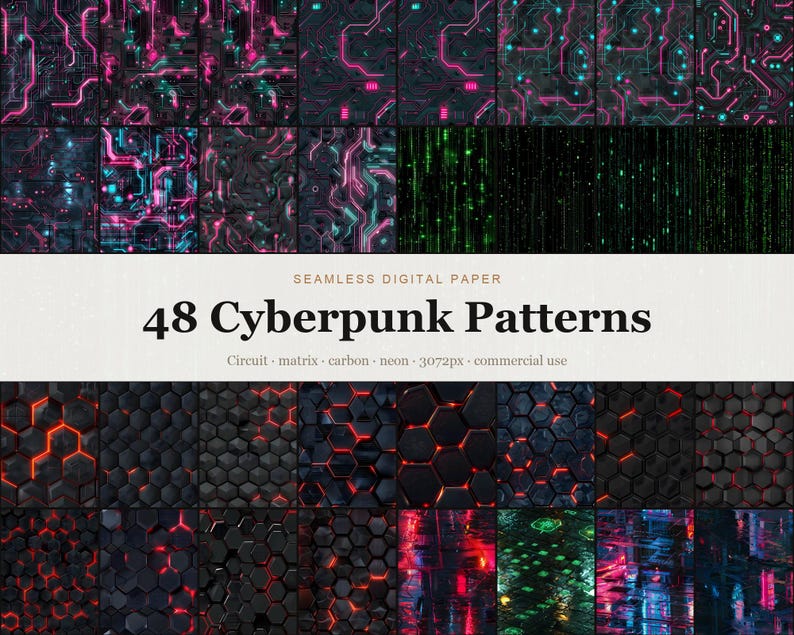 Cyberpunk Patterns digital paper bundle