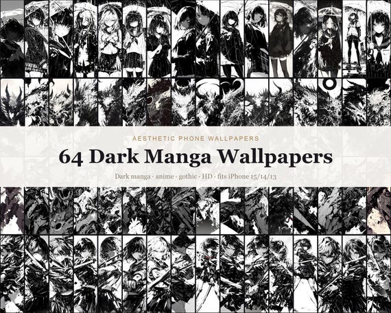 Dark Manga iPhone Wallpaper Bundle, 64 Anime Aesthetic HD Lock Screens