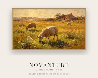 Frame TV Art Samsung Grazing Sheep Pastoral Farmhouse Golden Landscape Vintage Countryside