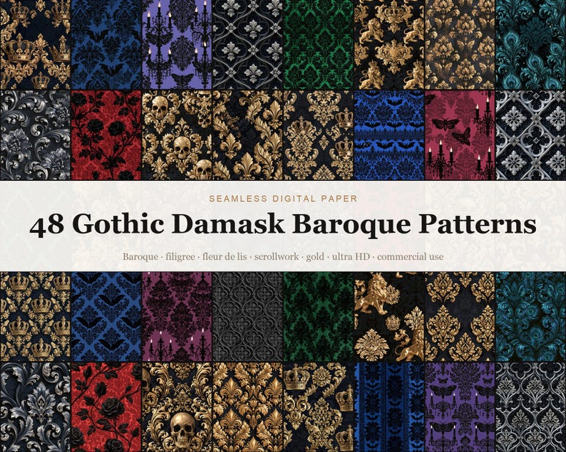 Gothic Damask Baroque Patterns digital paper bundle