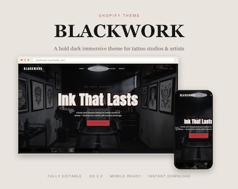 Blackwork Shopify Theme, Dark Tattoo Studio Website, Artist Booking (Instant Download)