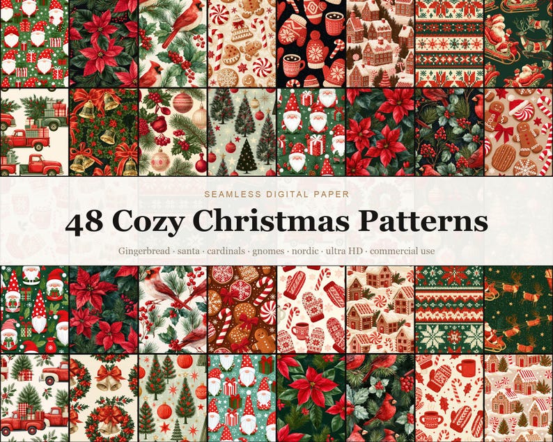 Cozy Christmas Patterns digital paper bundle