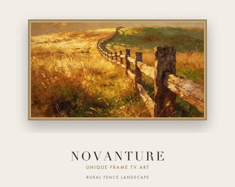 Samsung Frame TV Art Rural Fence Landscape Impressionist Golden Autumn Painting
