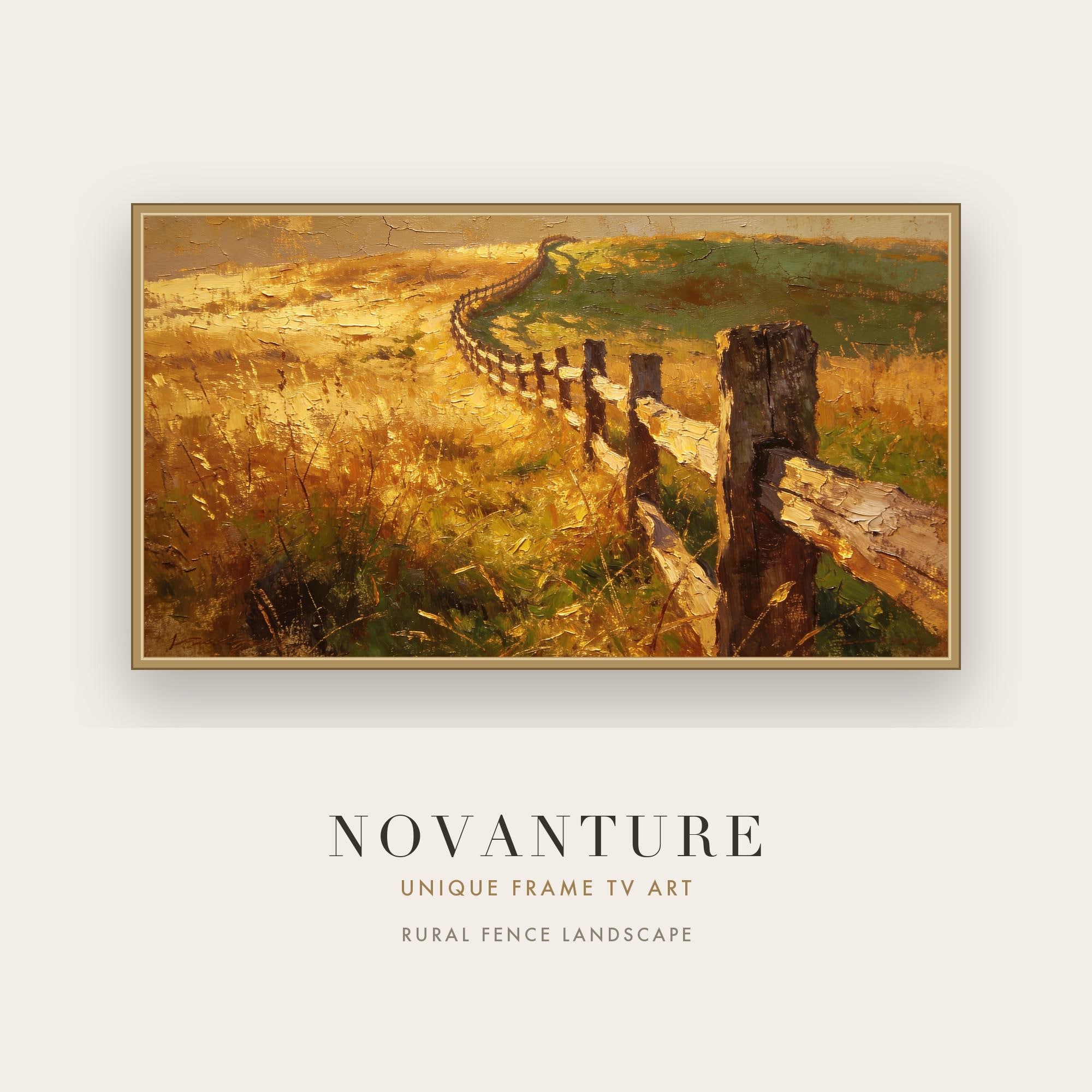 Samsung Frame TV Art Rural Fence Landscape Impressionist Golden Autumn Painting