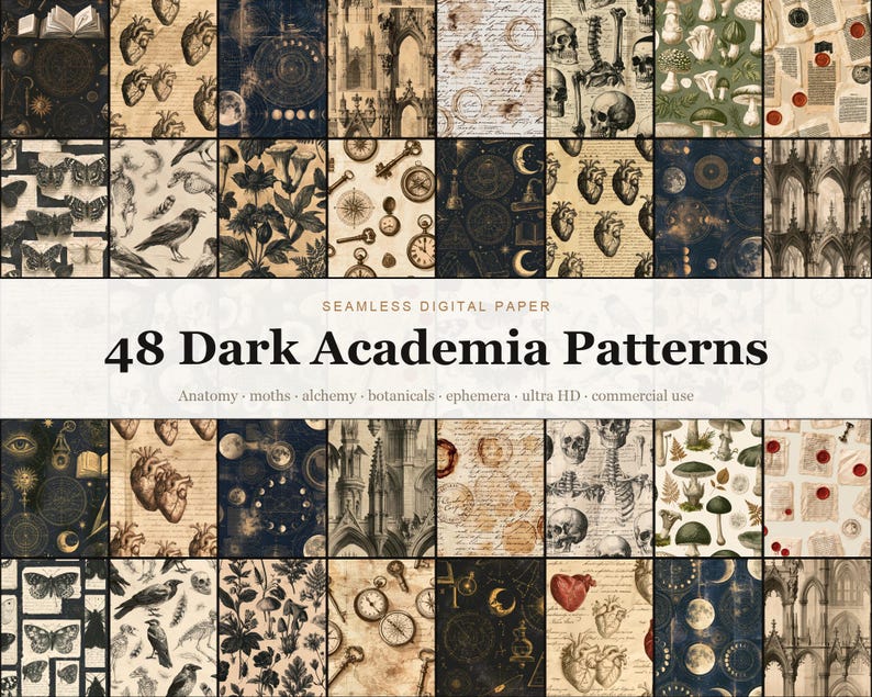 Dark Academia Patterns digital paper bundle