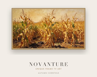 Samsung Frame TV Art Autumn Cornfield Harvest Season Golden Brown Rustic Painting