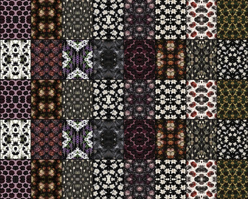 Moody Dark Floral Patterns digital paper bundle