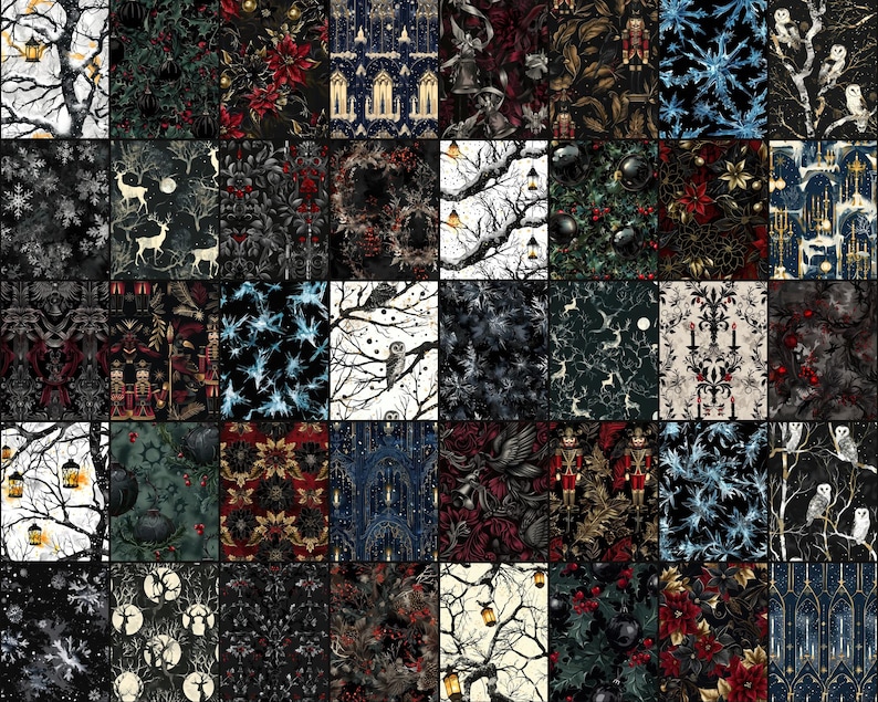 Gothic Winter Christmas Patterns digital paper bundle
