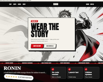 Ronin Shopify Theme, Bold Black White Manga Website (Instant Download)