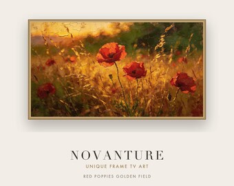 Frame TV Art Red Poppies Golden Field Impressionist Sunset Painting Samsung TV