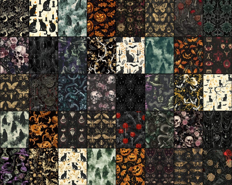 Gothic Halloween Patterns digital paper bundle