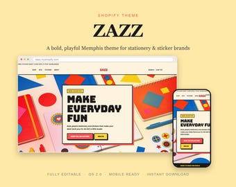 Stationery Shopify Theme, Colorful Memphis Art Supplies Template, Playful OS 2.0 Website, Instant Download