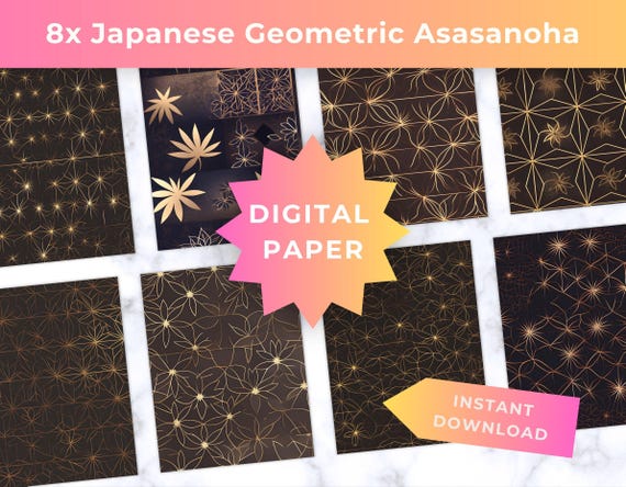 Japanese Asanoha Geometric Gold Print Set (Digital Download)