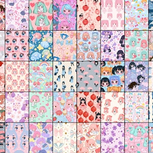 Kawaii Anime School Girl Patterns digital paper bundle