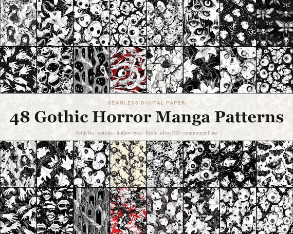 Gothic Horror Manga Seamless Digital Paper Bundle, 48 Junji Ito Psycholo