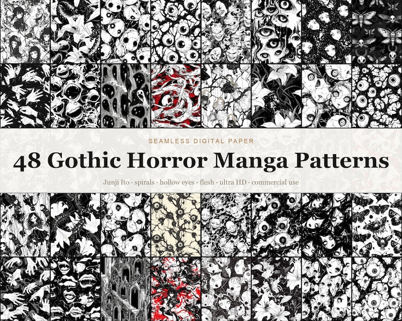 Gothic Horror Manga Patterns digital paper bundle