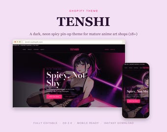 Tenshi Shopify Theme, Dark Neon Anime Art Website (Instant Download)