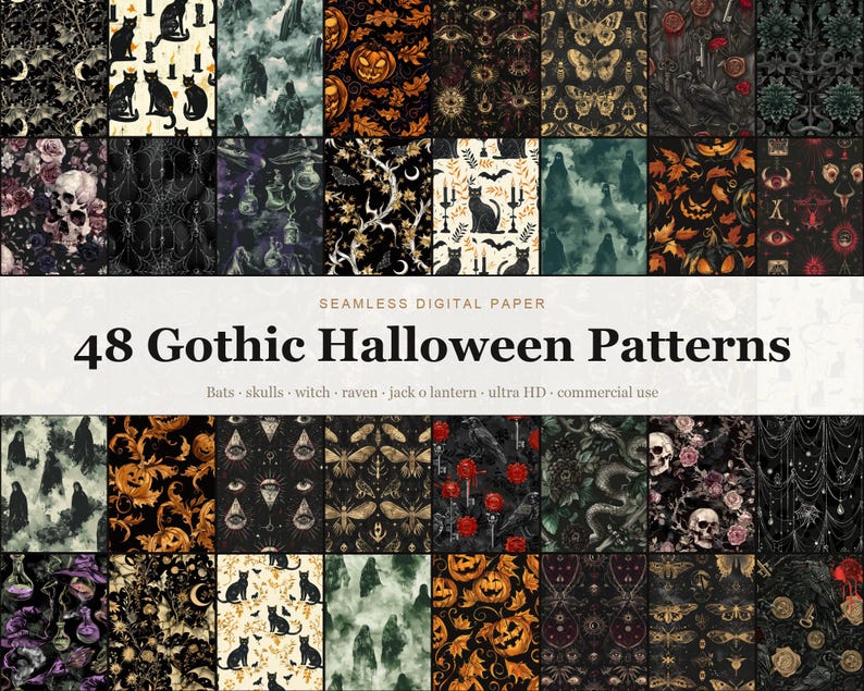 Gothic Halloween Patterns digital paper bundle