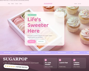 Pastel Bakery Shopify Theme, Sweet Brands OS 2.0 Website (Instant Download)