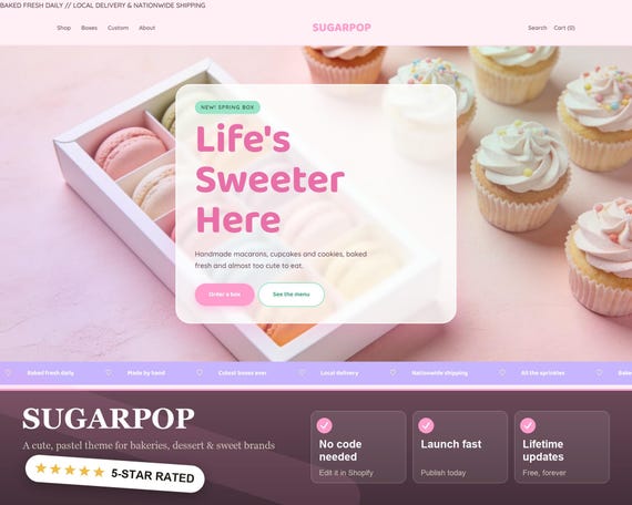 Pastel Bakery Shopify Theme, Sweet Brands OS 2.0 Website (Instant Down