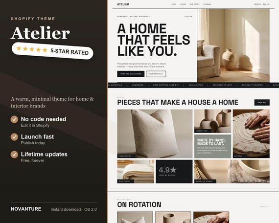 Atelier Shopify Theme, Minimal Home Decor Website Template (Instant Do