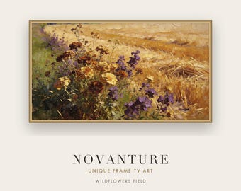 Samsung Frame TV Art Wildflowers Field Impressionist Golden Purple Painting