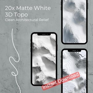 Matte White 3D Topographical Map iPhone Wallpaper Bundle (Digital Download)