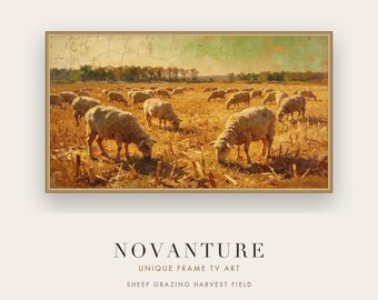 Samsung Frame TV Art Sheep Grazing Harvest Field Vintage Pastoral Impressionist Painting