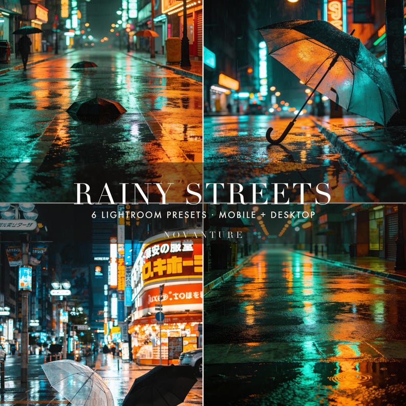 Rainy Streets Lightroom Presets Bundle, 6 Mobile & Desktop Presets, Cinematic Photo Filter, Instagram Blogger Aesthetic (Instant Download) image 1