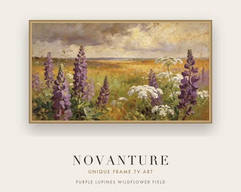 Samsung Frame TV Art Purple Lupines Wildflower Field Impressionist Golden Hour Landscape