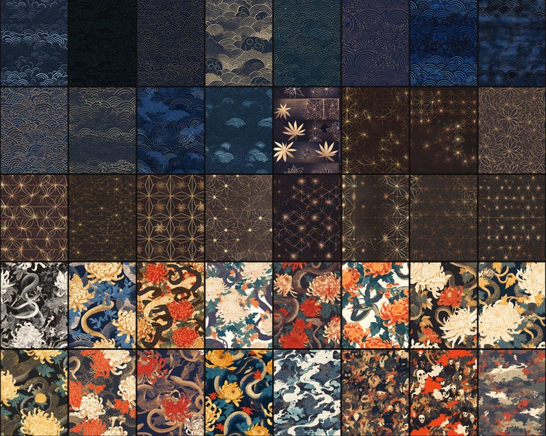 Japanese Patterns digital paper bundle