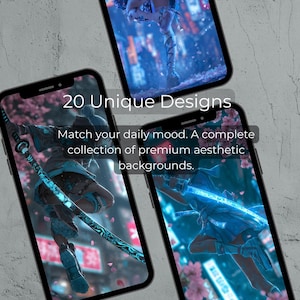 iPhone Wallpaper Neon Cyberpunk Samurai Waifu Bundle (Digital Download) image 2