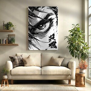 Dark Anime Eyes Art Print Triptych, Black White Manga Gallery Wall Decor (Digital Download) image 2