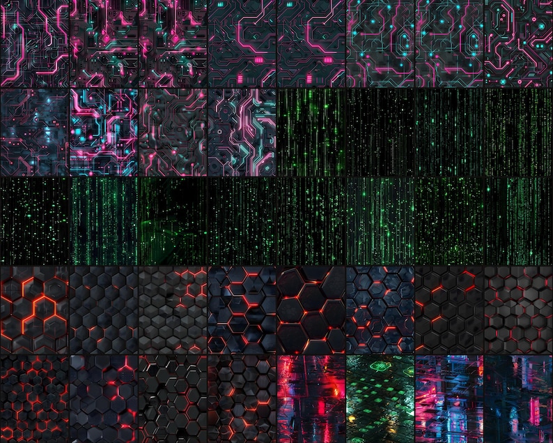 Cyberpunk Patterns digital paper bundle