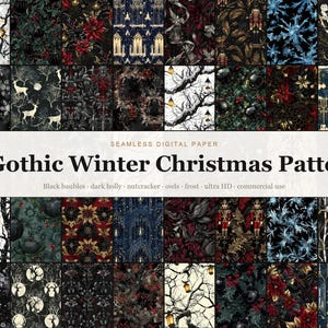 Gothic Winter Christmas Patterns digital paper bundle