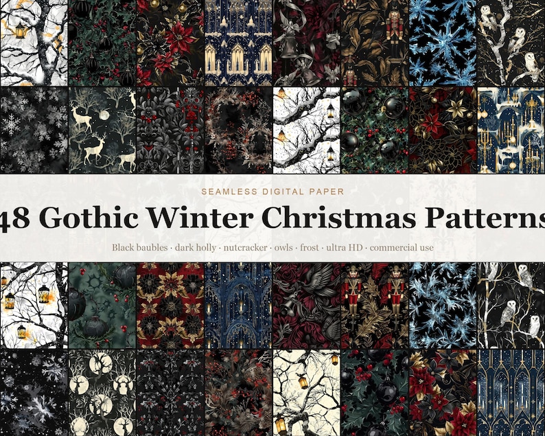 Gothic Winter Christmas Patterns digital paper bundle