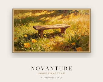 Frame TV Art Samsung Wildflower Bench Impressionist Golden Yellow Cottage Painting