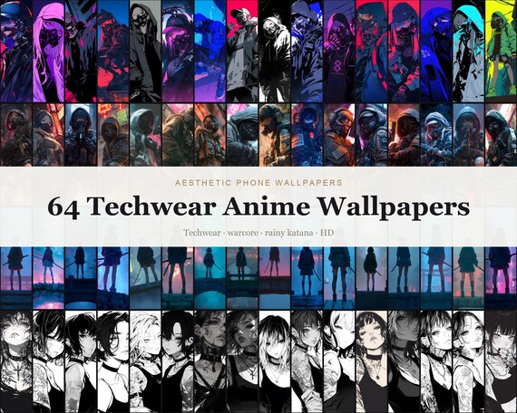 Techwear Anime iPhone Wallpaper Bundle, 64 Warcore Rainy Katana Aesthe