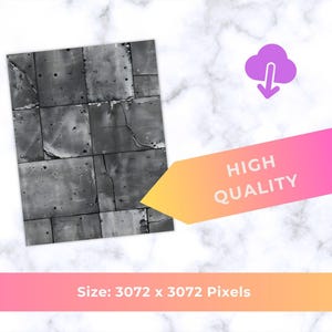 May include: A grayscale image of a textured surface composed of rectangular tiles. The tiles have a weathered appearance with visible cracks and imperfections. A gradient arrow with the text "HIGH QUALITY" is in the image. The image size is 3072 x 3072 pixels.