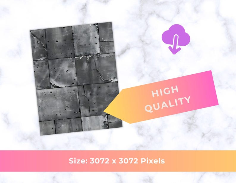 May include: A grayscale image of a textured surface composed of rectangular tiles. The tiles have a weathered appearance with visible cracks and imperfections. A gradient arrow with the text "HIGH QUALITY" is in the image. The image size is 3072 x 3072 pixels.
