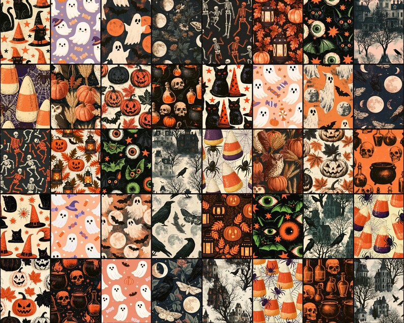 Vintage Halloween Patterns digital paper bundle