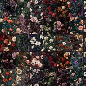 Moody Dark Floral Patterns digital paper bundle