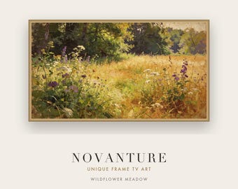 Samsung Frame TV Art Wildflower Meadow Impressionist Golden Purple Landscape Painting