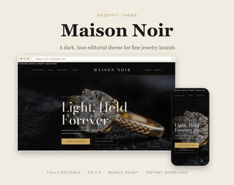 Maison Noir Shopify Theme, Dark Editorial Jewelry Website Template (Instant Download)