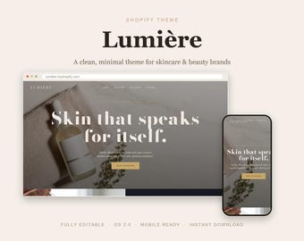 Lumière Shopify Theme, Minimal Skincare Website Template (Instant Download)